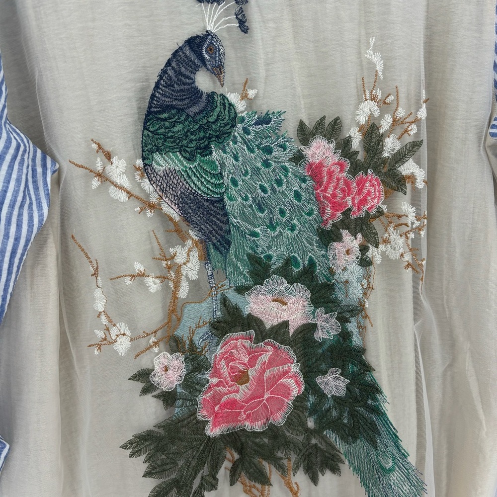 John Mark Women’s XL Embroidered Peacock top like aratta Anthropologie - Picture 6 of 10